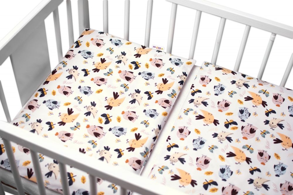 baby-nellys-2-dielne-bavlnene-obliecky-vtaciky-a-vazky-biela-135x100-cm